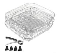 Rejilla de parrilla de acero inoxidable, juego de cestas de malla 304 apilables de 3 capas con patas de clips, freidora de aire, vaporizador, horno, accesorios para barbacoa (cuadrado)