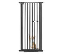 Rejilla de puerta negra de 150 cm, barrera para mascotas para uso doméstico, rejilla de seguridad para mascotas, no requiere perforación, puerta extensible para perros, adecuada para dormitorio