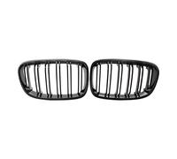 Rejilla de Radiador Doble 2x Glossy Black Fibra Frontal Parrilla Doble Línea Ridney Grille Uso apto para-BMW F20 F21 1-Series 2011-2015