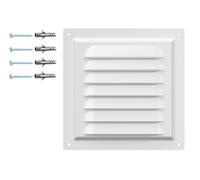Rejilla de Ventilación Blanca Cuadrada - 150 x 150 mm - Acero Galvanizado con Malla Protectora - Recubrimiento RAL9016 - Antióxido - Para Pared o Techo - Interior y Exterior.