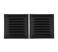 Rejilla de ventilación cuadrada de acero inoxidable de 150 x 150 mm con malla de insectos para baño, cocina, pared, techo, color negro (2 unidades, negro)