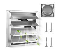 Rejilla de Ventilación de Acero Inoxidable, Cuadrada Rejilla de Ventilación Aire Externo con Láminas Móviles, para Tubo VMC y Cubierta, Rejilla Ventilacion Exterior con Junta de Caucho (125mm)