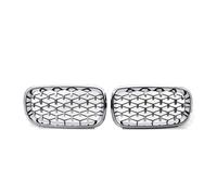 Rejilla Delantera Parrilla Frontal De Diamante Estilo Meteorito Para F15 F16 X5 X6 F85 F86 2014-2018 Rejilla Negra Cromada Parachoques Coche Parrilla Delantera Parrilla Frontal(Plata)