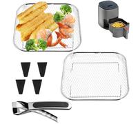 Rejilla Freidora Aire 7 Piezas Rejilla air Fryer 20,5 x 20,5 x 4,5 cm Cesta Air Fryer Con clips/esquinas de Silicona, Adecuado Para Freidora de Aire, Horno, Vaporera, Deshidratador, Etc.