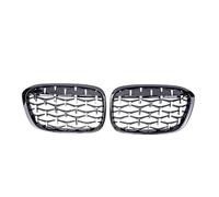 Rejilla Malla Parrilla delantera de riñón de diamante para X1 F48 F49 2016 2017 2018 2019, estilo Meteor. Racing Grill(Black And Silver)