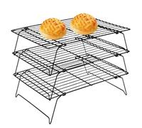 Rejilla para Enfriar Pasteles - Paquete de 3 Rejilla para Enfriar Antiadherente de 34x24 cm Apilable | Rejilła de secado de acero al carbono | Rejilła para hornear galletas, pasteles, pan y pizza. Ple
