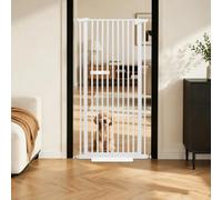 Rejilla protectora para puerta, altura 150 cm, sin taladrar, rejilla de seguridad para perros y gatitos, rejilla de metal con cierre automático para escaleras infantiles (blanco, 150 cm)