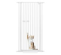 Rejilla protectora para puerta sin taladrar, se cierra automáticamente, con 2 pedales y cubierta, extensible para mascotas, perros y gatos (blanco, 150 cm)