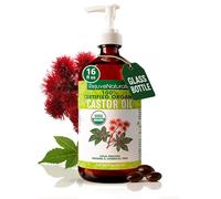 RejuveNaturals Aceite de ricino (botella de vidrio de 16 onzas) certificado orgánico por USDA, 100% puro, prensado en frío, libre de hexano. Aumenta el crecimiento del cabello para un cabello más