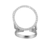 REKALFO Baño de oro de 18K Anillos para Mujer que No Se Oscurecen Anillo Abierto Ajustable Halo de Círculo Doble Banda Accesorios de moda para el baile de fin de curso y para todos los días Plata