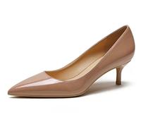 REKALFO Bombas De Las Mujeres Charol Tacones de Aguja Punta Tacón Gatito Graduación Zapatos para Mujeres Dressy Desnudo 5cm 38 EU