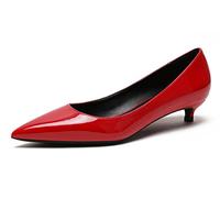 REKALFO Bombas De Las Mujeres Charol Tacones de Aguja Punta Tacón Gatito Graduación Zapatos para Mujeres Dressy Rojo 3cm 41 EU
