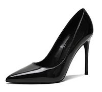 REKALFO Bombas De Las Mujeres Charol Tacones de Aguja Punta Tacón Gatito Graduación Zapatos para Mujeres Dressy Negro 10cm 34 EU