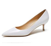REKALFO Bombas De Las Mujeres Charol Tacones de Aguja Punta Tacón Gatito Graduación Zapatos para Mujeres Dressy Blanco 5cm 38 EU