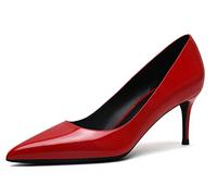 REKALFO Bombas De Las Mujeres Charol Tacones de Aguja Punta Tacón Gatito Graduación Zapatos para Mujeres Dressy Rojo 6cm 35 EU