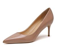 REKALFO Bombas De Las Mujeres Charol Tacones de Aguja Punta Tacón Gatito Graduación Zapatos para Mujeres Dressy Desnudo 6cm 37 EU