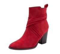 REKALFO Botas de invierno para mujer con cremallera Piel de ante Punta afilada Tacón laminado Correas envolventes Zapatos de vestir para mujer para fiestas, negocios y uso diario Rojo 35 EU
