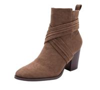 REKALFO Botas de invierno para mujer con cremallera Piel de ante Punta afilada Tacón laminado Correas envolventes Zapatos de vestir para mujer para fiestas, negocios y uso diario Marrón 35 EU