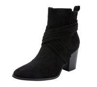 REKALFO Botas de invierno para mujer con cremallera Piel de ante Punta afilada Tacón laminado Correas envolventes Zapatos de vestir para mujer para fiestas, negocios y uso diario Negro 41 EU