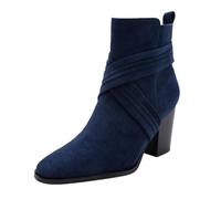 REKALFO Botas de invierno para mujer con cremallera Piel de ante Punta afilada Tacón laminado Correas envolventes Zapatos de vestir para mujer para fiestas, negocios y uso diario Azul 41 EU