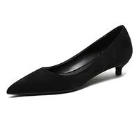 REKALFO Gamuza Tacones Gatito para Mujer Slip On Cómodo Clásico De Moda Bombas De Las Mujeres Graduación Zapatos Negro 3cm 36 EU