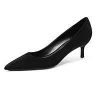 REKALFO Gamuza Tacones Gatito para Mujer Slip On Cómodo Clásico De Moda Bombas De Las Mujeres Graduación Zapatos Negro 5cm 38 EU