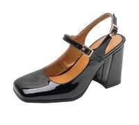 REKALFO Mary Jane Zapatos Mujeres Correa Ajustable Tacón Bloqueado Hebilla Tacones Cuadrados con Hebilla Ideal para Bodas, Fiestas y Viajes Negro 38 EU