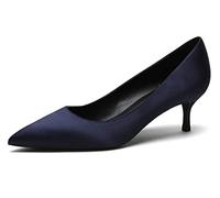 REKALFO Satén Tacones De Punta para Mujer Tacones Gatito Bombas De Las Mujeres Oficina Elegante Moda Graduación Zapatos Azul Marino 5cm 37 EU