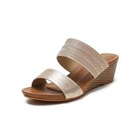 REKALFO Slip on Slides de mujer Sandalias Doble correa cuña Zapatillas Zapatos casuales de verano Dorado 37 EU