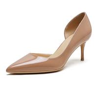 REKALFO Tacones Anchos para Mujer Charol Slip On Zapatos de graduación Lindos y cómodos para la Oficina de la Fiesta de Bodas Desnudo 38 EU