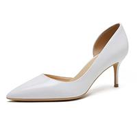 REKALFO Tacones Cerrados para Mujer Charol Tacón Gatito Bombas De Las Mujeres para La Oficina del Partido De la Boda Graduación Zapatos Blanco 6cm 38 EU