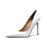 REKALFO Tacones De Gatito para Las Mujeres Puntera en Punta Tacón de Aguja Slip On Cómodo Elegante Lindo Zapatos de graduación Bombas De Las Mujeres Blanco 10cm 33 EU