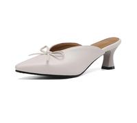 REKALFO Tacones de Punta Puntiaguda para Mujer Slip On Zapatos de Vestir sin Espalda con Lazo Cómodos Tacones Bajos de Reloj de Arena para Oficina, Boda, Fiesta, atuendos Casuales Beis 39.5 EU