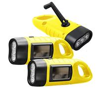 REKALRO Linterna LED Recargable Con Manivela de Mano, 3 Unidades, Solar Con Hebilla de Senderismo, Dínamo Para Exteriores/Camping/Emergencia (Amarillo)