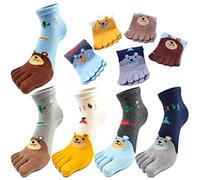 REKYO 5 Pares Niños Del Dedo Del Pie Calcetines Algodón Niños Cinco Dedos Calcetines De Dibujos Animados Lindo Patrón De Los Animales Para Niños Niñas 3 a 12 Años (Oso, 7-12 años)