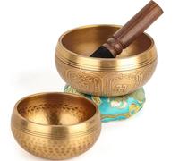 Relaehih Juego de 2 cuencos tibetanos 100% hechos a mano en Nepal, juego de meditación para yoga, curación de chakras, regalos de meditación, regalos únicos para mujeres (azul, 3.15 + 4 pulgadas)