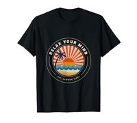 Relaja tu Mente Vibes de Verano Retro Palmera Puesta del Sol Playa Camiseta