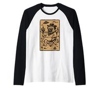Relajado Pug Sentado en el Desierto Funny Western Dog Cowboy Camiseta Manga Raglan