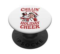 Relajándome con mis Snowmies Holiday Cheer Snowman Christmas PopSockets PopGrip Adhesivo