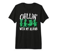 Relajándose con mis Extraterrestres, Divertido Amante de los ovnis de Las Naves espaciales de Halloween Camiseta Premium