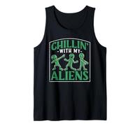 Relajándose con mis Extraterrestres, Divertido Amante de los ovnis de Las Naves espaciales de Halloween Camiseta sin Mangas