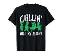 Relajándose con mis Extraterrestres, Divertido Amante de los ovnis de Las Naves espaciales de Halloween Camiseta