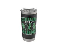 Relajándose con mis extraterrestres, divertido amante de los ovnis de las naves espaciales de Halloween Vaso térmico de acero inoxidable de doble pared
