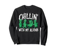 Relajándose con mis Extraterrestres, Divertido Amante de los ovnis de Las Naves espaciales de Halloween Sudadera
