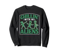 Relajándose con mis Extraterrestres, Divertido Amante de los ovnis de Las Naves espaciales de Halloween Sudadera