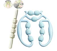 Relajante de piernas, abrazadera circular multifuncional de 9 ruedas for piernas, relajante de 360 grados for piernas, cuello, músculos, manos y brazos, incluye varita de masaje de yoga(Blue)