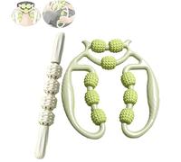 Relajante de piernas, abrazadera circular multifuncional de 9 ruedas for piernas, relajante de 360 grados for piernas, cuello, músculos, manos y brazos, incluye varita de masaje de yoga(Green)