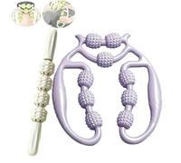 Relajante de piernas, abrazadera circular multifuncional de 9 ruedas for piernas, relajante de 360 grados for piernas, cuello, músculos, manos y brazos, incluye varita de masaje de yoga(Purple)