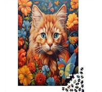 Relajante Rompecabezas de Gato 1000 Piezas Papel para Adultos, Diseño Floral Animal Educar Decoración de Pared 52x38cm/1000pcs
