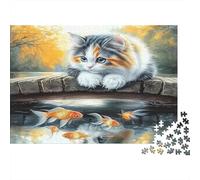 Relajante Tema Gato 1000 Piezas Puzzle Papel Grueso Adultos, Entrenamiento Mental, Paisaje Peces Dorados Puzzle Papel, decoración de Pared 52x38cm/1000pcs